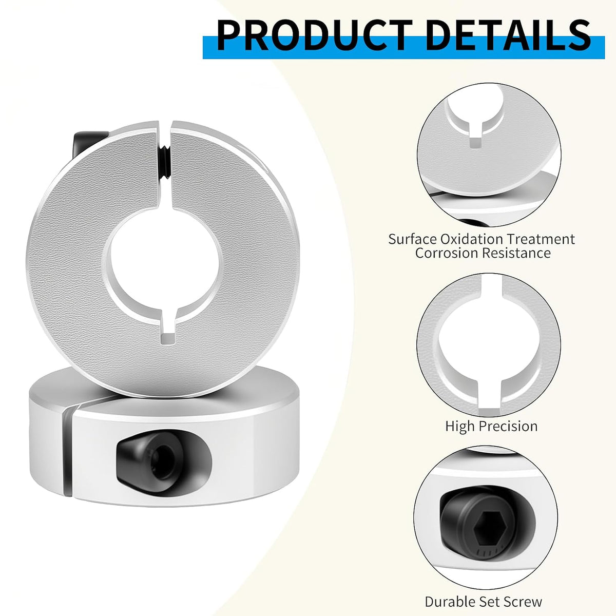 Split Shaft Collar, 4Pcs 12mm Aluminum One Piece Shaft Locking Collars, 12mm Bore Diameter, 30mm OD, 10mm Thickness, with M4 Set Screws