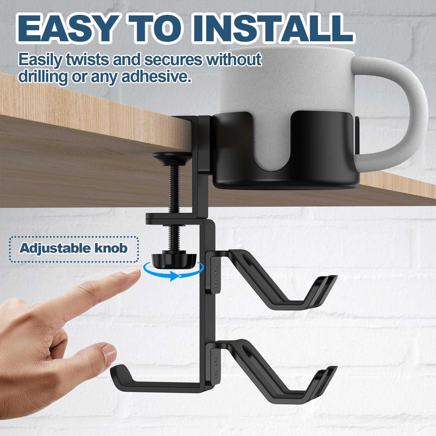 4 in 1 Desk Cup Holder with Headphone Hanger and Controller Stand Gaming Accessories, Universal Adjustable & Rotating