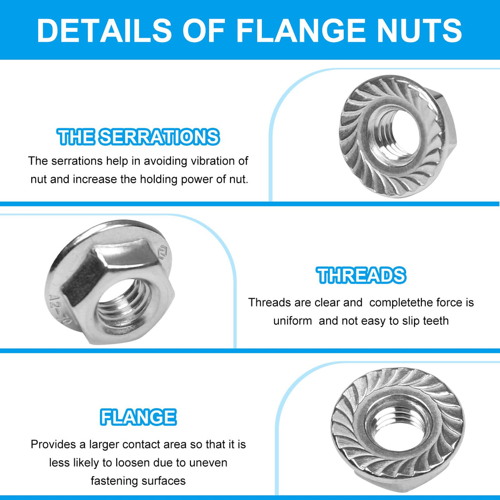 Yinpecly 3/8-16 Serrated Flange Hex Nuts,3/8" Hexagon Flange Nuts