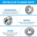 Yinpecly 3/8-16 Serrated Flange Hex Nuts,3/8" Hexagon Flange Nuts