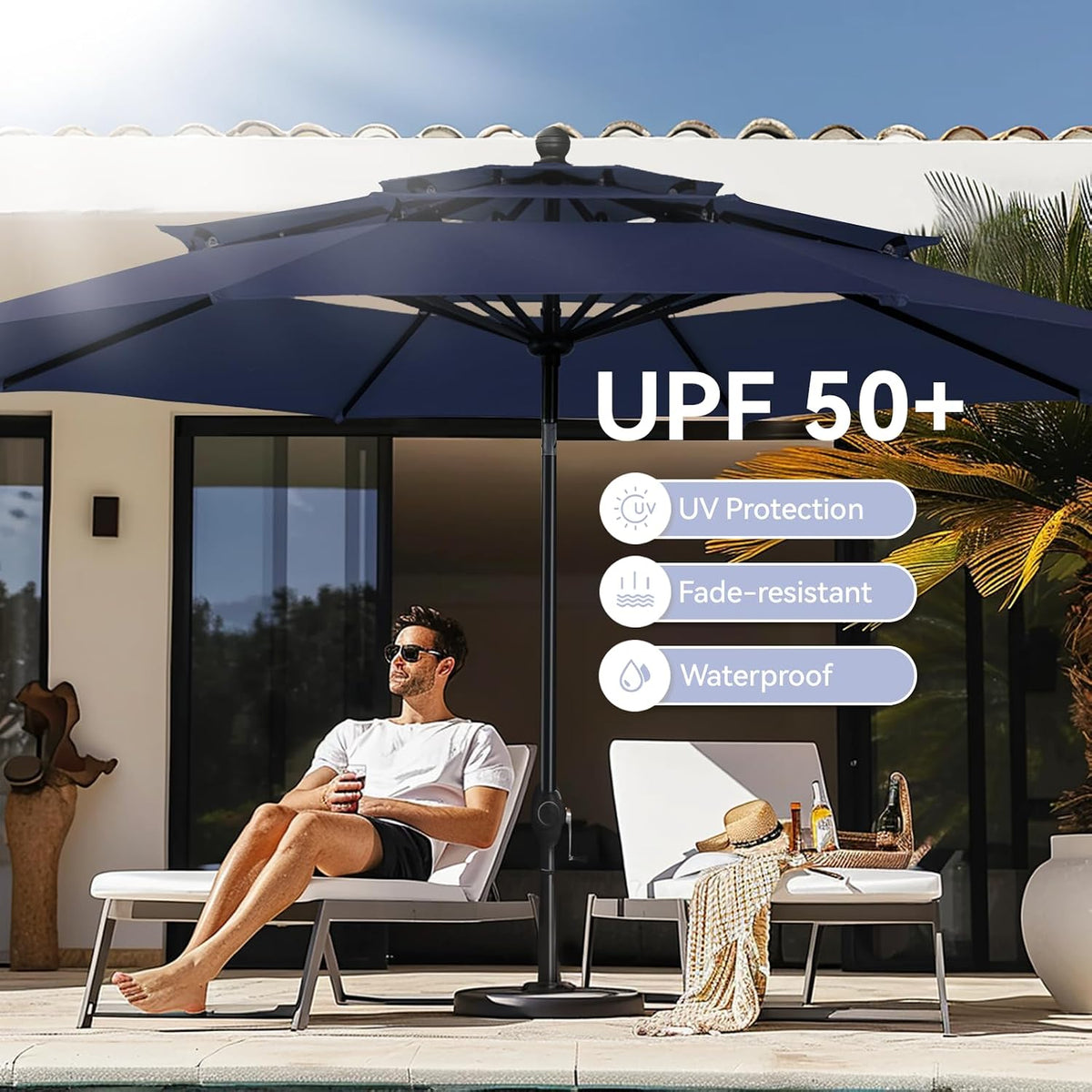 10 ft Outdoor Patio Umbrella, Market Table Umbrellas, Navy Blue