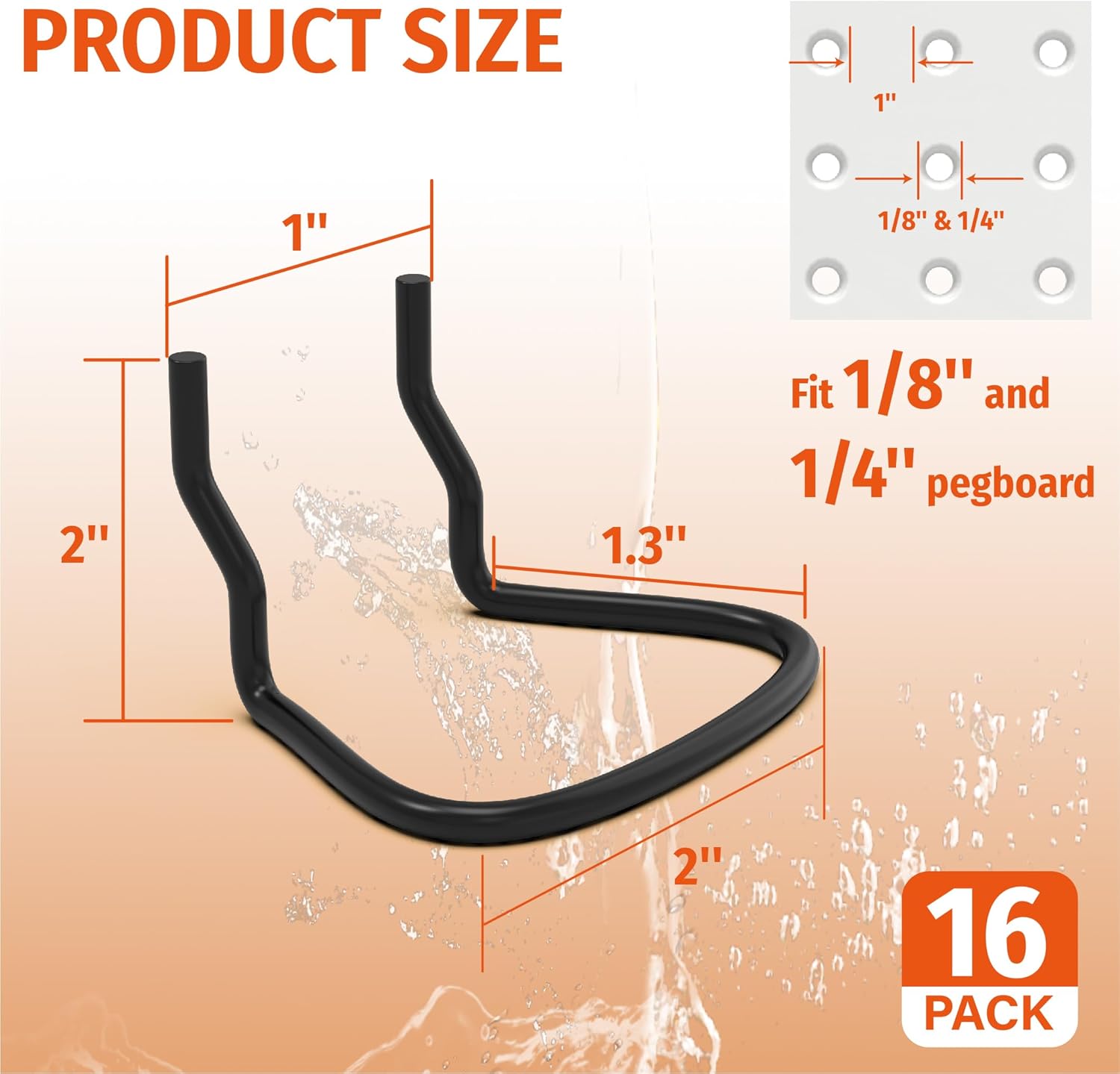 16 Pack Pegboard Pliers Holder–Black Stainless Steel Peg Board Tool Holders for Garage Organization-Secure Ring Style