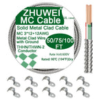 12/3 MC Cable 50FT, 12 AWG Metal Clad Wire with Ground