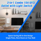 GFCI Outlet Light Switch Combo, 15A Self-Test TR ETL Listed 1 Pack | Tamper-Resistant Ground Fault Circuit