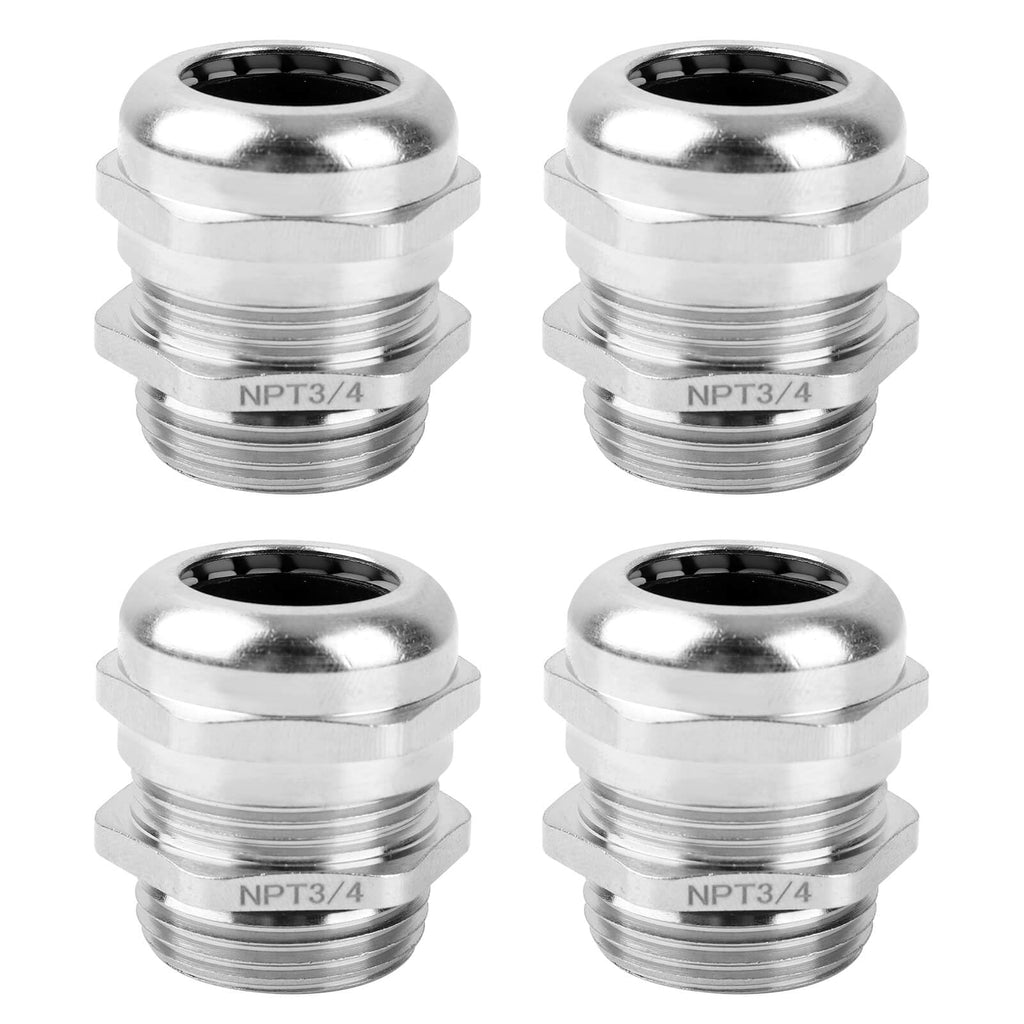4 Pcs 3/4" NPT Nickel-Plated Copper Cable Gland