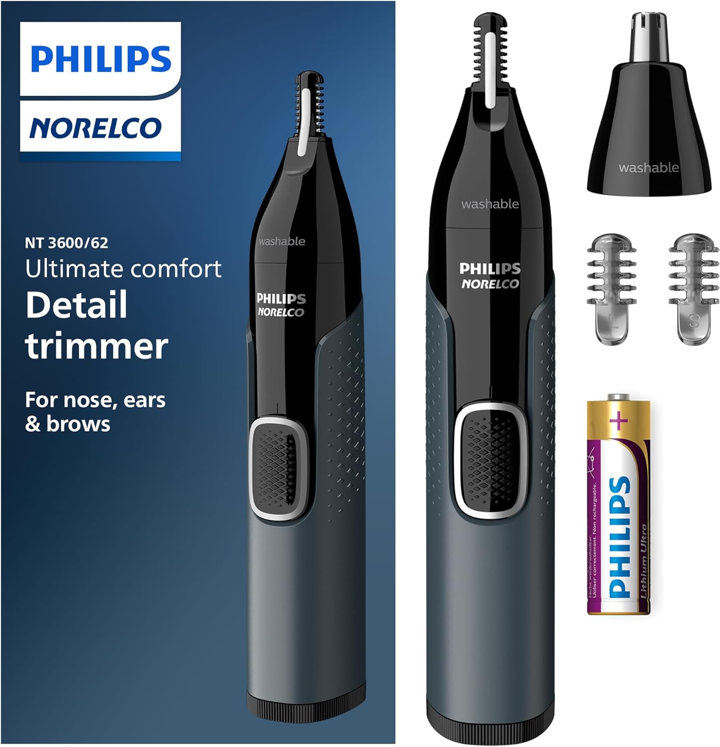 Philips Nose Trimmer 3000, for Nose, Ears & Eyebrows | Protective Guard System, Dual-Sided Steel Blades, Eyebrow
