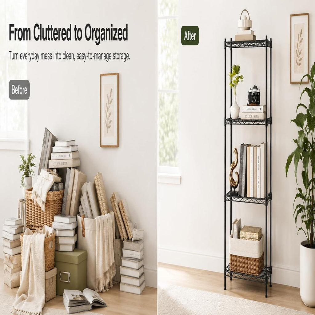 4 Tier Storage Shelves, Metal Wire Shelving Unit, Heavy Duty Adjustable Shelf Rack for Pantry, Kitchen, Garage and