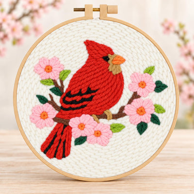 Punch Needle Kit for Beginners, Red Bird Punch Needle Kits Adults, Craft Kits for Adults with 2 Pre-Printed Fabrics