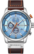 Men Chronograph Sport Watches Brown Leather Strap Quartz Watch | Business Casual Wrist Watch for