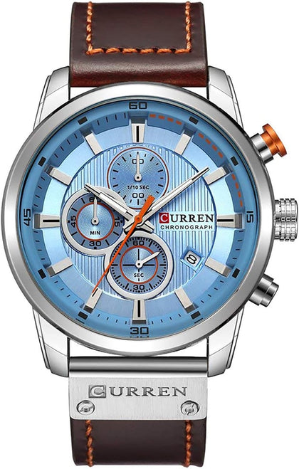 Men Chronograph Sport Watches Brown Leather Strap Quartz Watch | Business Casual Wrist Watch for