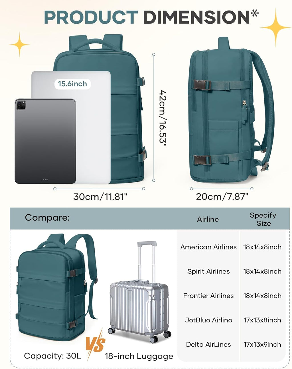 Travel Backpack For Women Men Airline Approved Carry On Backpack Flight Approved Waterproof Sports Luggage Backpack
