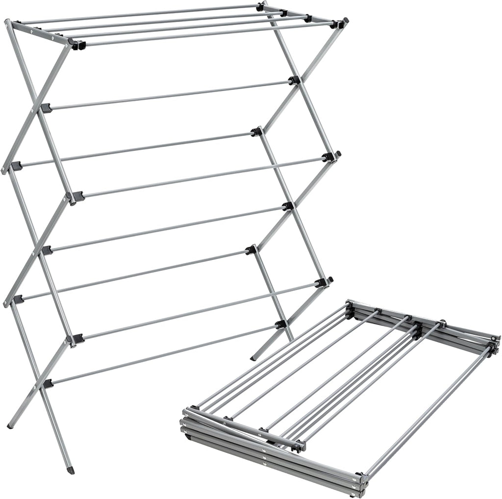 Oversized Collapsible Clothes Drying Rack, 35", 50 lb, Grey | Oversized 35" x 45" steel rack holds 50 lb and folds