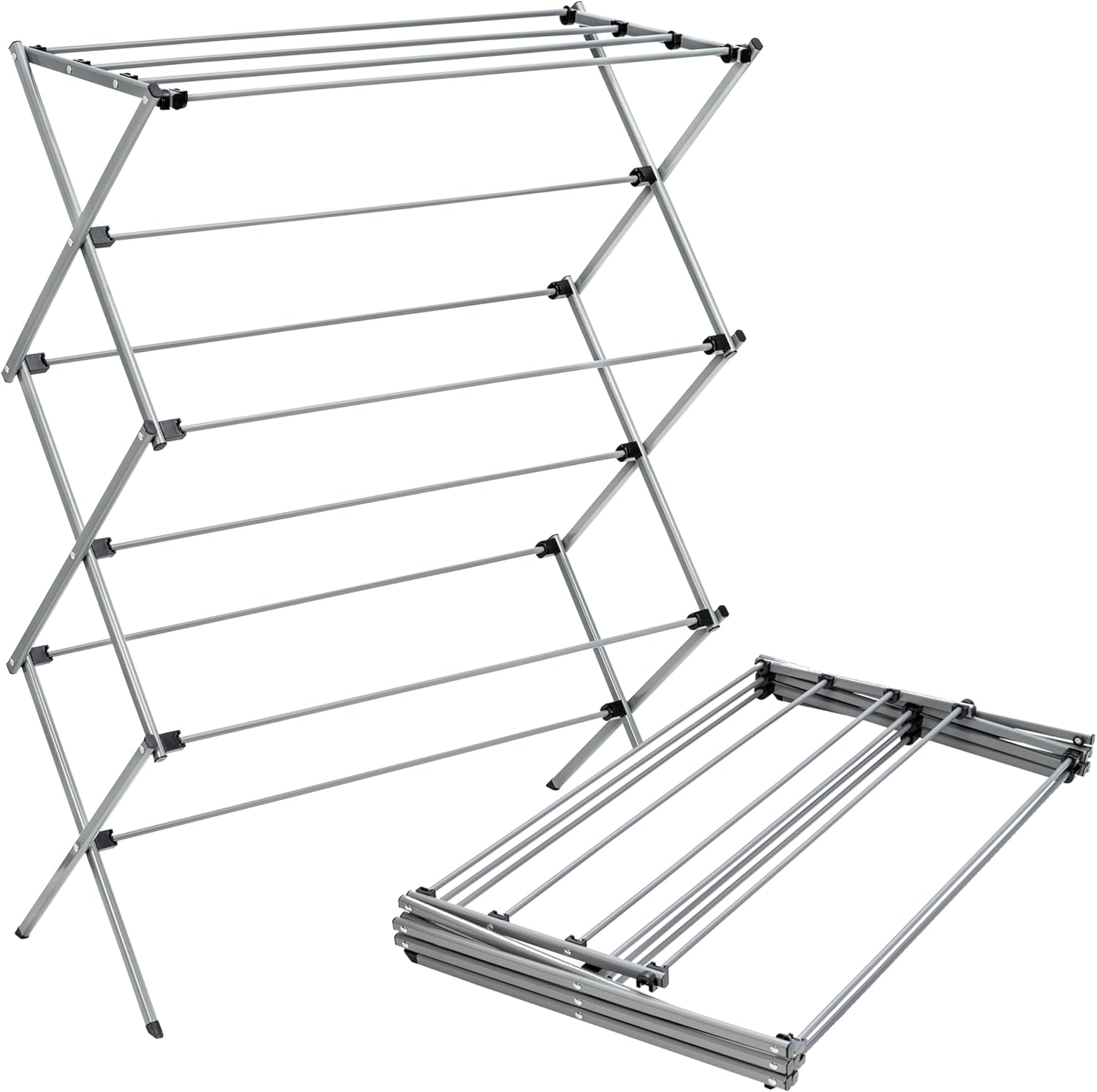 Oversized Collapsible Clothes Drying Rack, 35", 50 lb, Grey | Oversized 35" x 45" steel rack holds 50 lb and folds