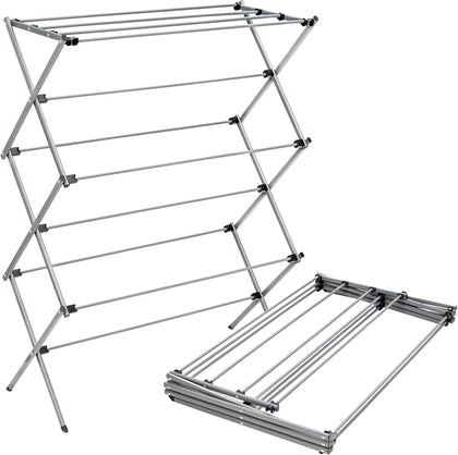 Oversized Collapsible Clothes Drying Rack, 35", 50 lb, Grey | Oversized 35" x 45" steel rack holds 50 lb and folds