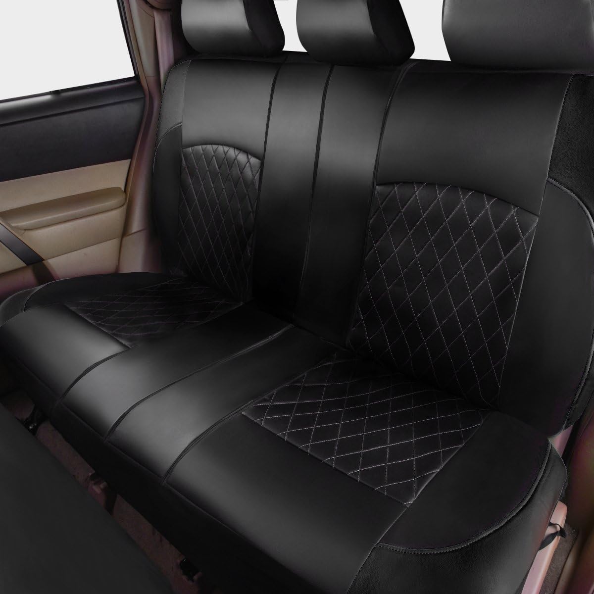 Universal Deluxe Pu Luxury Vinyl Faux Leather Car Seat Covers Full Set, Airbag Compatible, Breathable, Fit for Cars