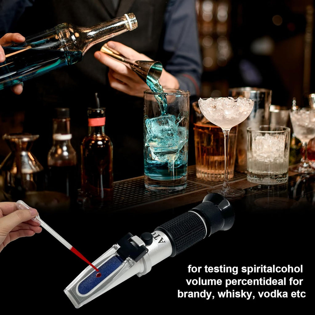0-80% ABV Alcohol Refractometer for High-Proof Distilled Spirits | High-accuracy 0–80% ABV alcohol refractometer with