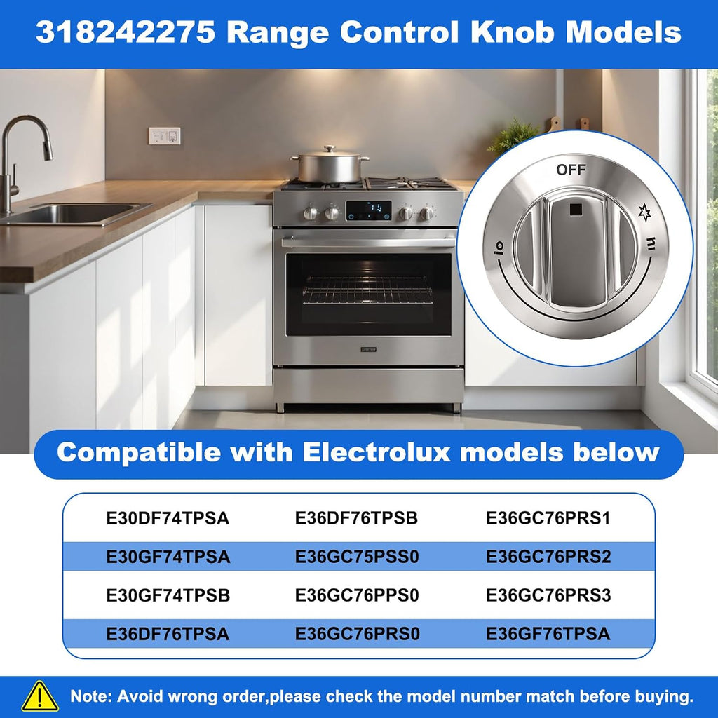 6PCS 318242275 Burner Control Knob Compatible with Electrolux