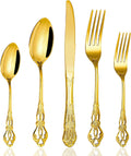 40 Pieces Gold Silverware Set for 8, Retro Royal Utensils Set Gold, Stainless Steel Flatware Dinnerware Set Including