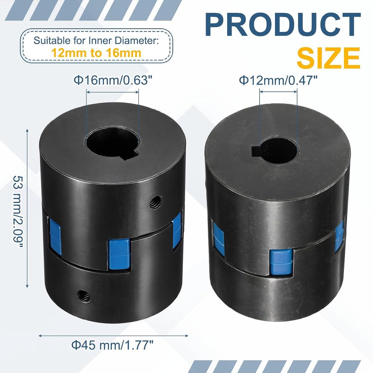 MECCANIXITY L075 Flexible Shaft Coupling 1/2" to 5/8" Bore Coupler Set