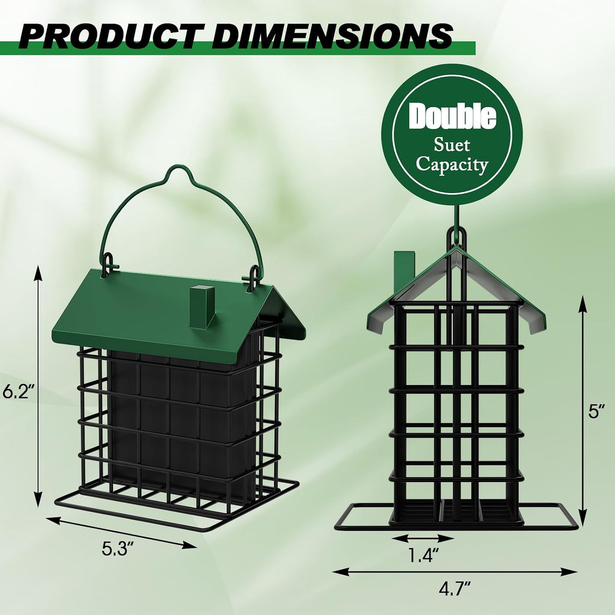 All-Metal Double Suet Bird Feeder for Outdoors Hanging, Green Roof