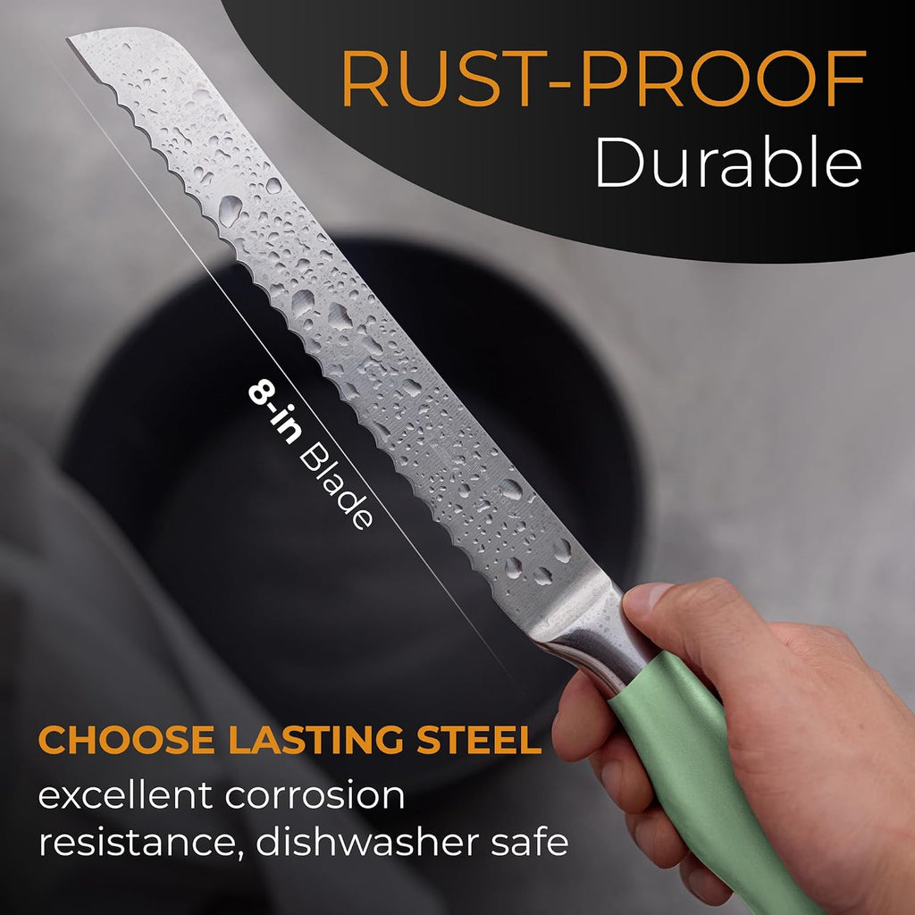 Serrated Bread Knife with Upgraded Stainless Steel Razor Sharp Wavy Edge Width - Bread Cutter Ideal for Slicing