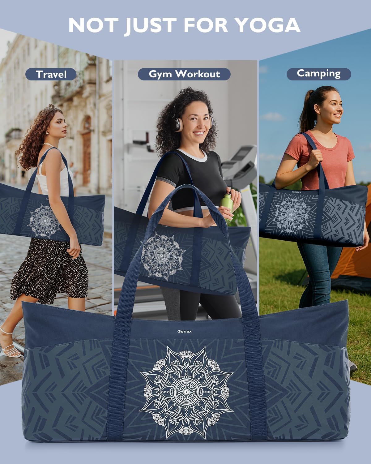 Yoga Mat Bag, Extra Canvas Gym Bag with Waterproof Pocket Metal Zipper, Fits Mat & Blocks, Stylish Yoga Mat Carrier
