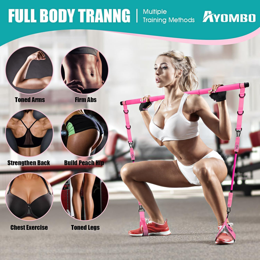 Pilates Bar Kit with Resistance Bands, Pilates Workout Equipment for Legs, Hip, Waist, Arm, Squats Exercise Equipment