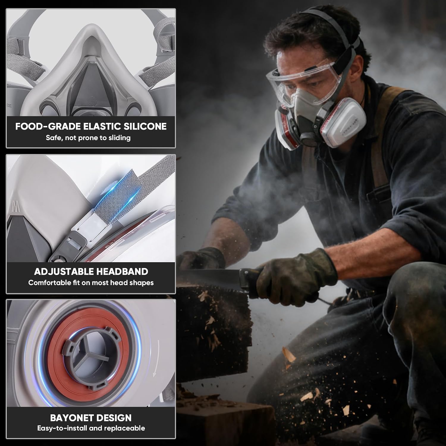 Reusable Respirator Mask with Filters, Gas Mask with Anti Fog Safety Glasses, Anti-Dust Half Face Cover Respirator