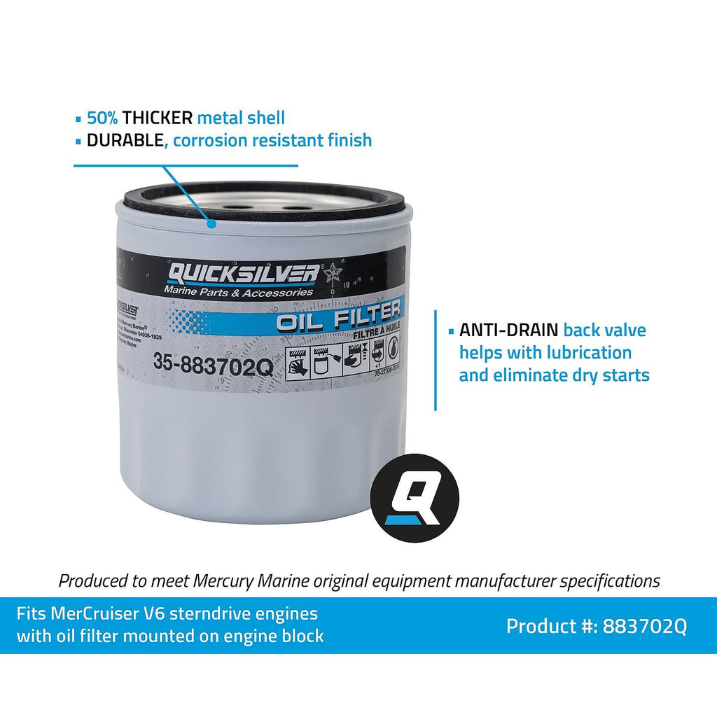 Quicksilver 883702Q Engine Block Mount Oil Filter for V6 MerCruiser Sterndrive Engines