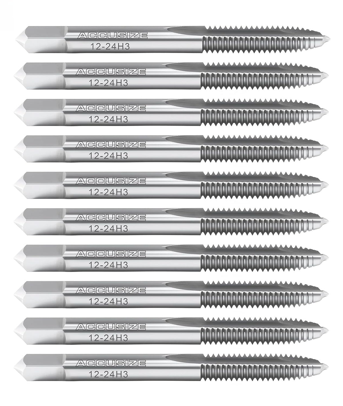 Accusize Spiral Point Tap 12-24NC H3 HSS 2-Flute, 10 Pc Set