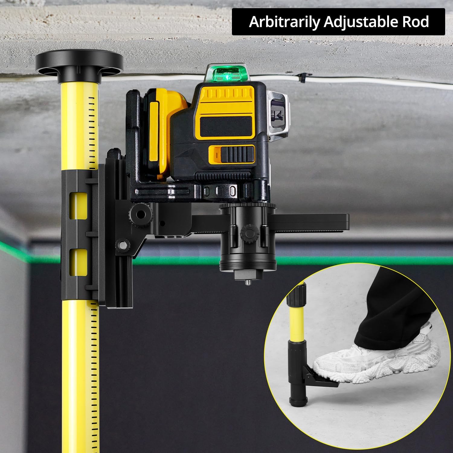 Laser Level Pole, 12 Ft./3.7M Adjustable Telescoping Laser Pole with Tripod, 1/4-Inch by 20-Inch Mount, Includes