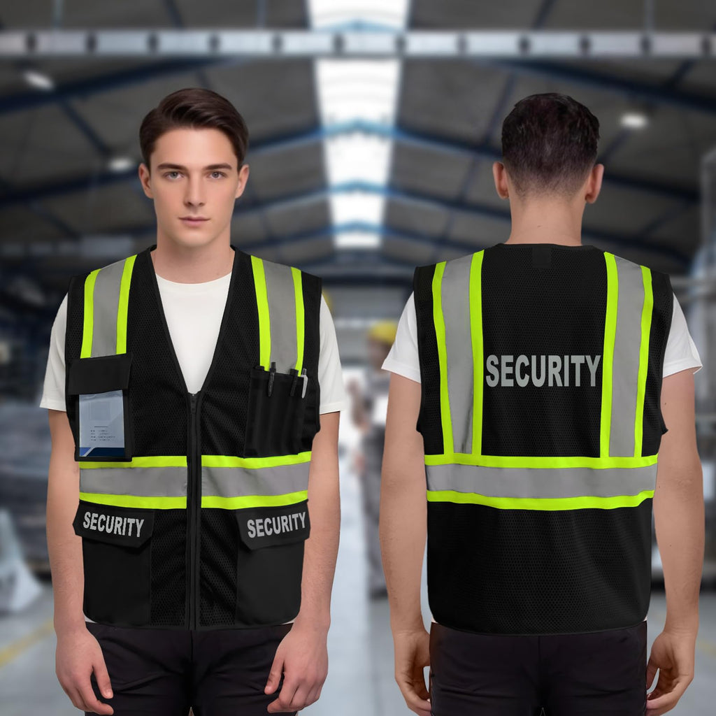 Security Vest for Guard, Safety Vest with Pockets, Black, XL