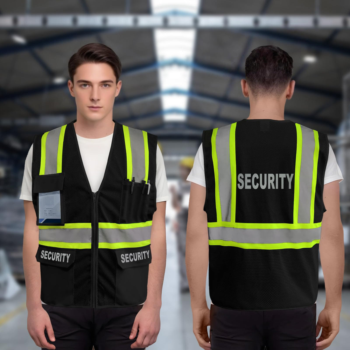 Security Vest for Guard, Safety Vest with Pockets, Black, XL