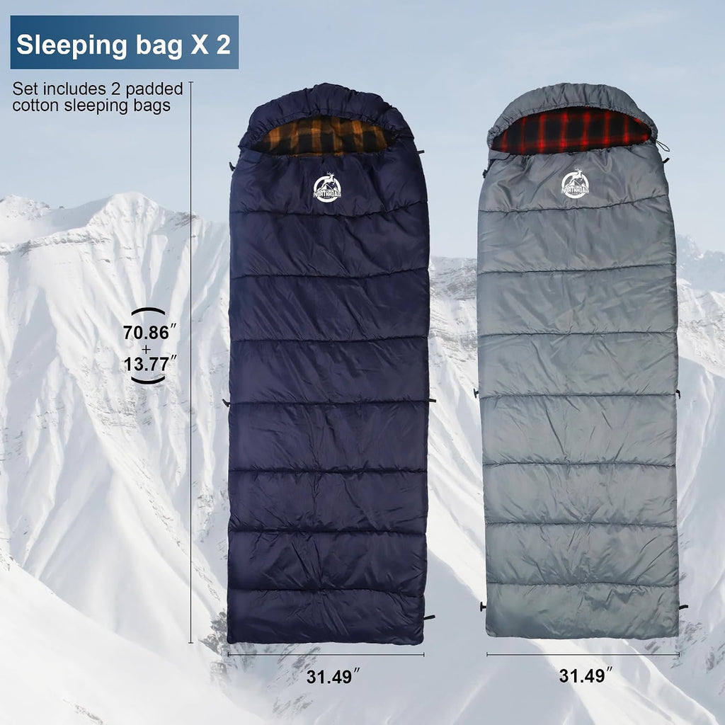 9PCS Camping Tent Kit, Including 1 2/3 Person Dome Tent, 2 Sleeping Bag, 2 Sleeping Pad/Camping Mat, 2 Single Camping