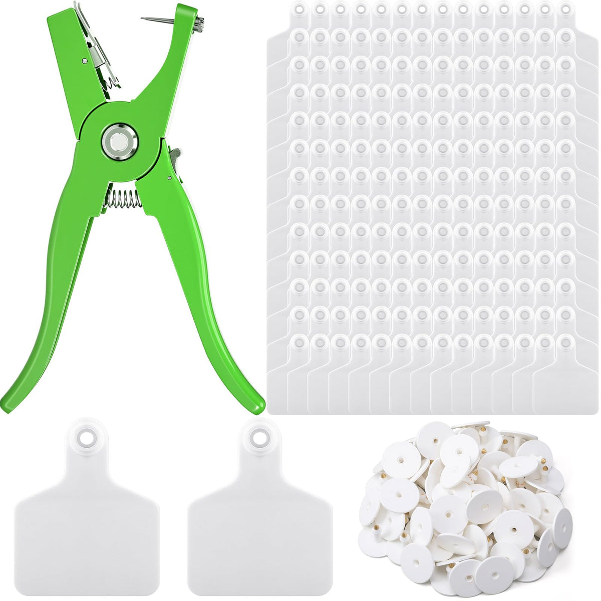 250 Pcs Blank Cattle Ear Tags with Pliers, Large White Plastic Tags