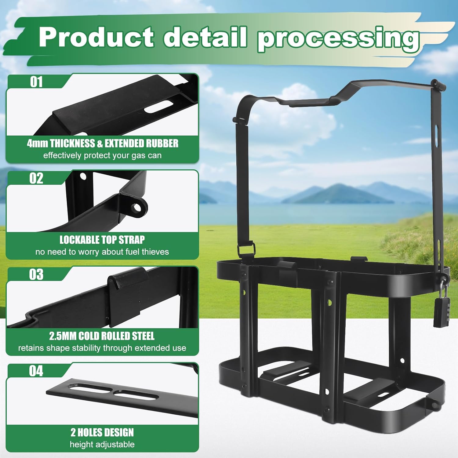 Jerry Gas Can Holder Rack with Combination Lock, 5 Gallon | Heavy Duty Jerry Can Mount Holder for 20 Liter Steel