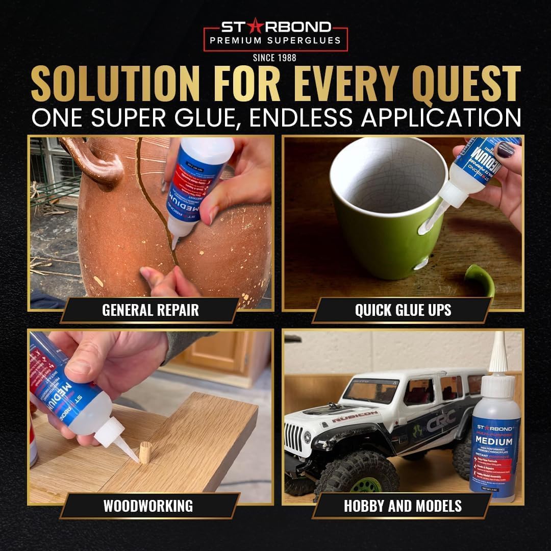 4 oz. Medium CA Glue (Premium Cyanoacrylate Super Glue) with Extra Cap and Microtips for Quick Fixes, Woodworking