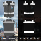 Mesh Safety Vest for Men 5 Pockets Hi Vis Reflective Vest, Grey L | Class 2 Hi Vis Vest for Construction Work with