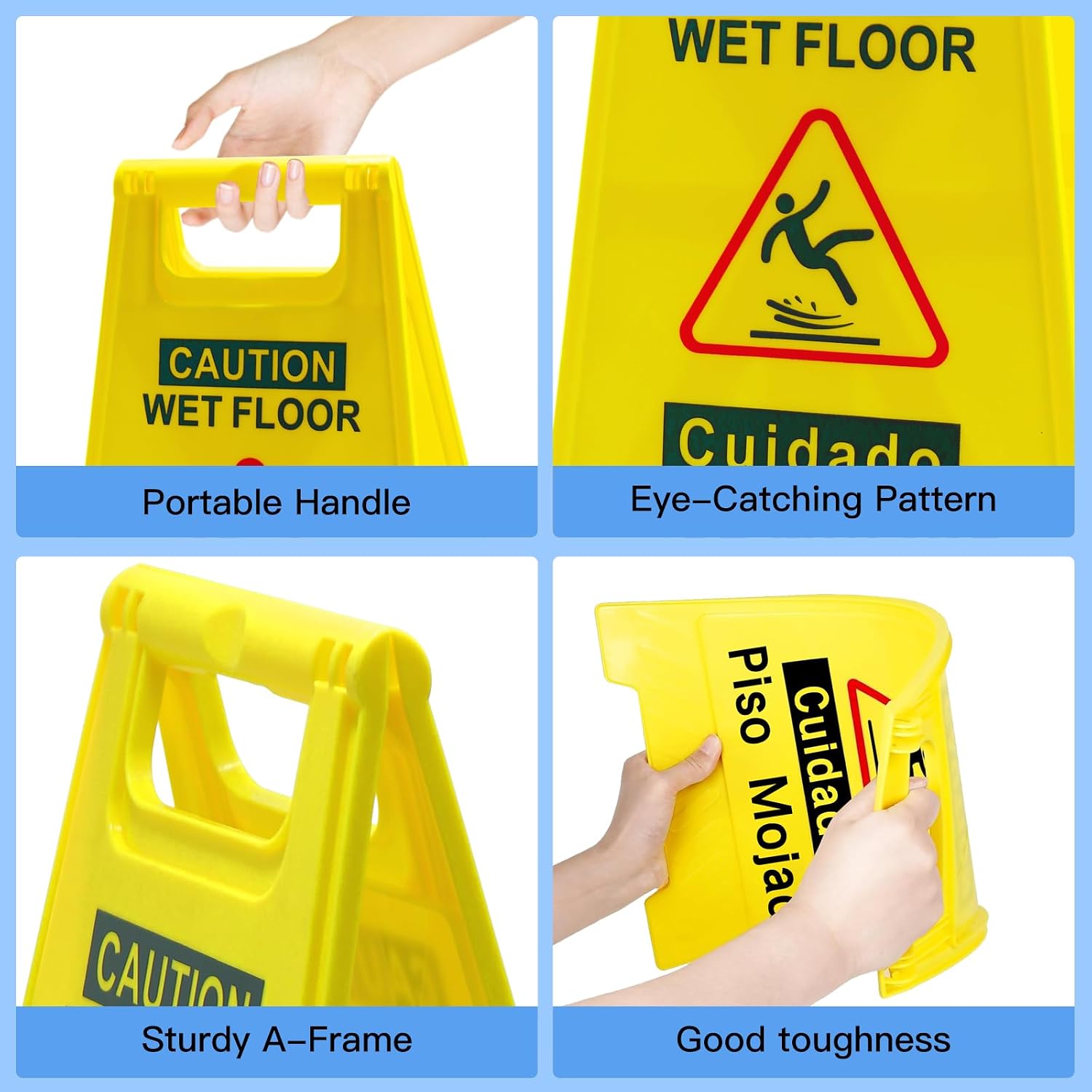 2-Pack Caution Wet-Floor Sign, 17.5" Height, Bright Yellow, Double-Sided Folding A-Frame Design Safety Caution Sign