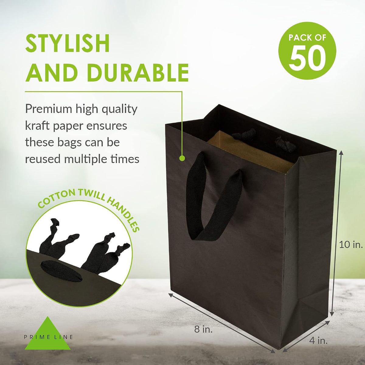 Small Black Gift Bags, 8x4x10 Retail Bags, 50 Pack
