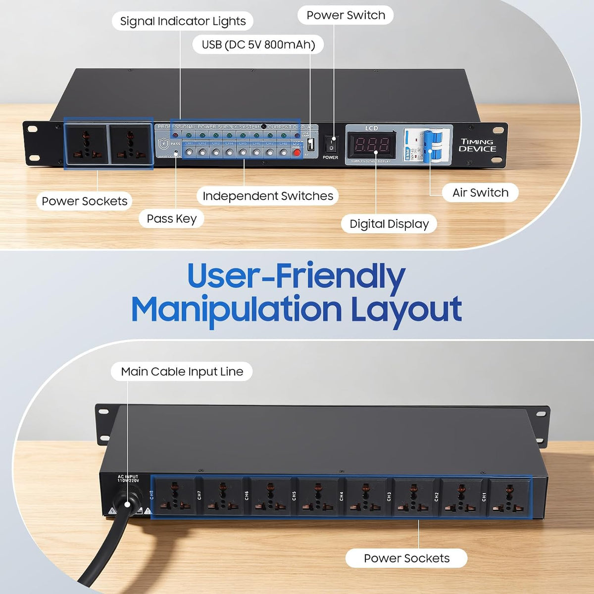 10-Outlet Power Sequencer Conditioner, 2000W Professional Power Conditioner, Audio Powers Conditioners Digital