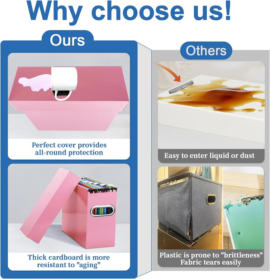File Organizer Box with Lid & Handle, Thickened Cardboard Hanging File Folder Storage Boxes for Letter Size, Portable
