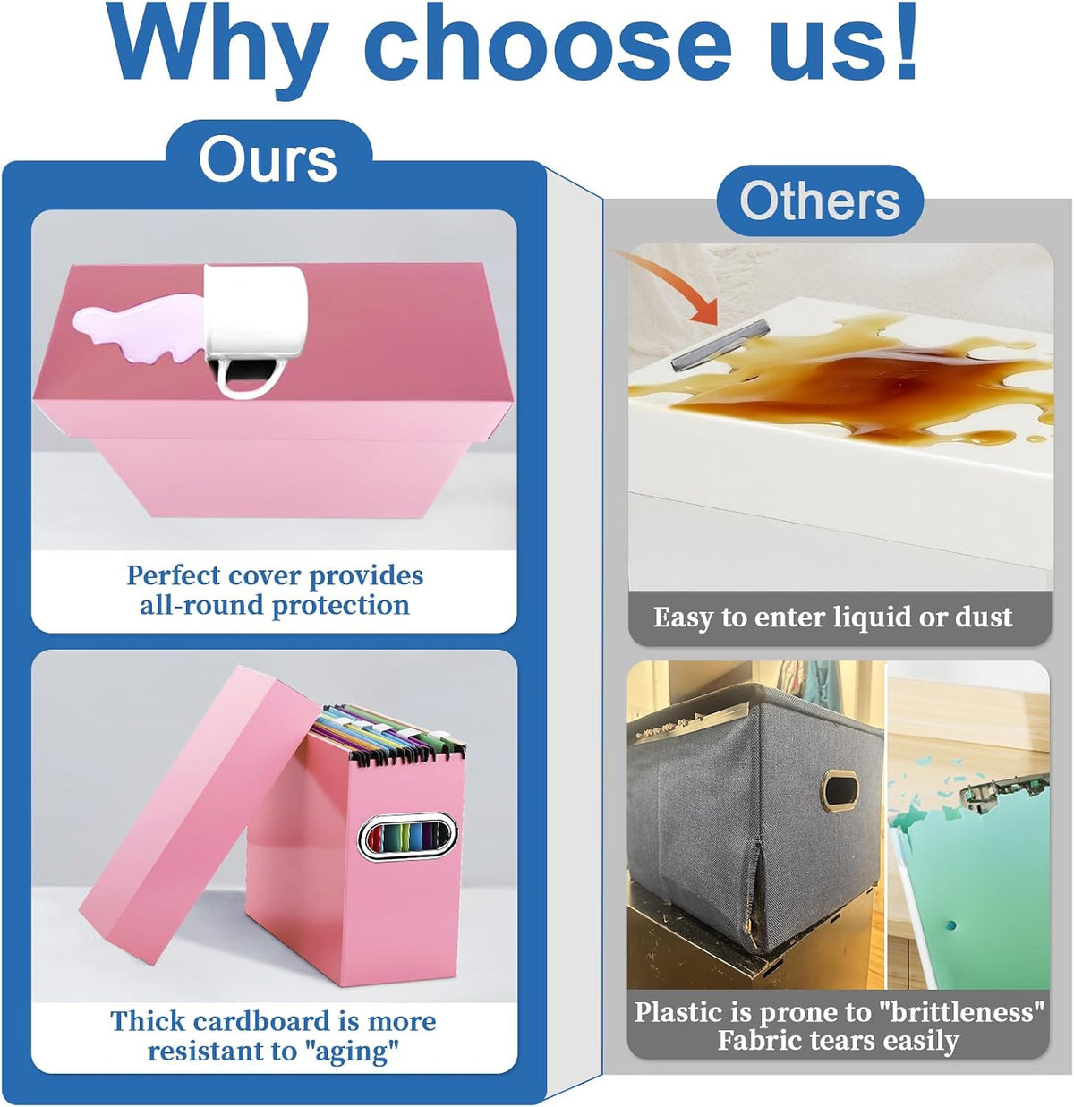 File Organizer Box with Lid & Handle, Thickened Cardboard Hanging File Folder Storage Boxes for Letter Size, Portable