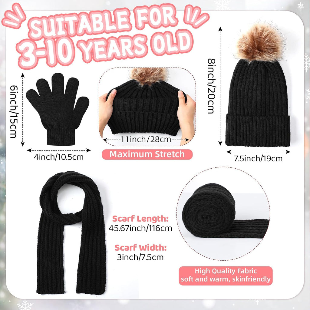 4 Sets Kids Winter Hat Gloves Scarf Set Girls Boys Knit Hat Long Scarf Snow Gloves Outdoor for Toddler