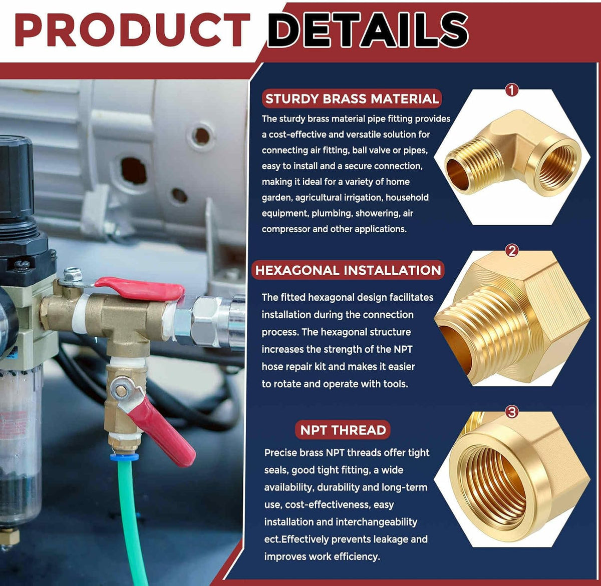 2 Pack 90° 1/8"FNPT to 1/8"MNPT Solid Brass Barstock Street Elbow