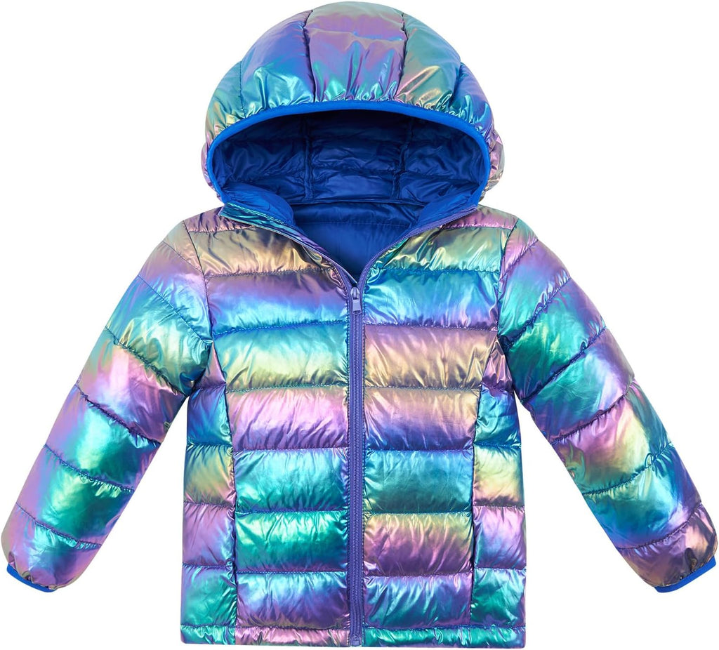 Girls Winter Coat Shiny Gradient Lightweight Puffer Jacket 4-12Y | Down-Alternative, Windproof, Water-Resistant
