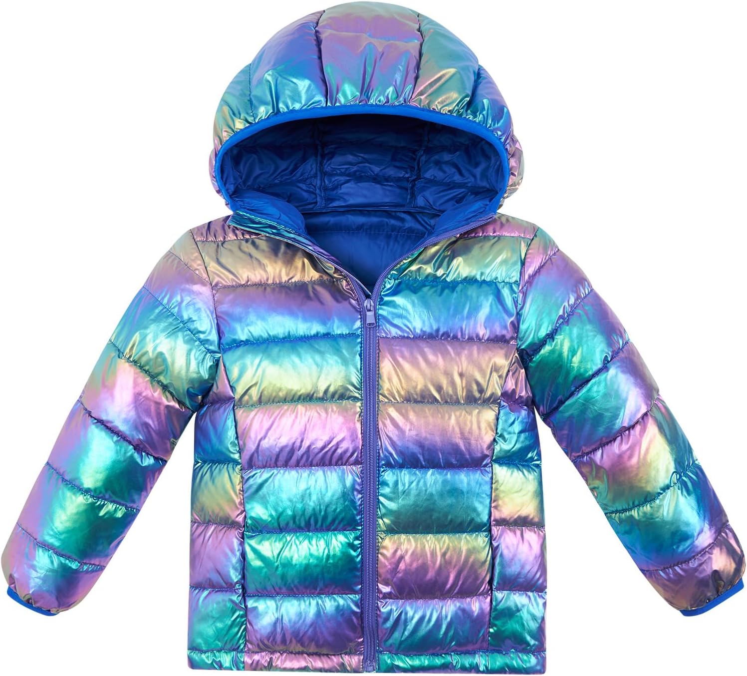 Girls Winter Coat Shiny Gradient Lightweight Puffer Jacket 4-12Y | Down-Alternative, Windproof, Water-Resistant
