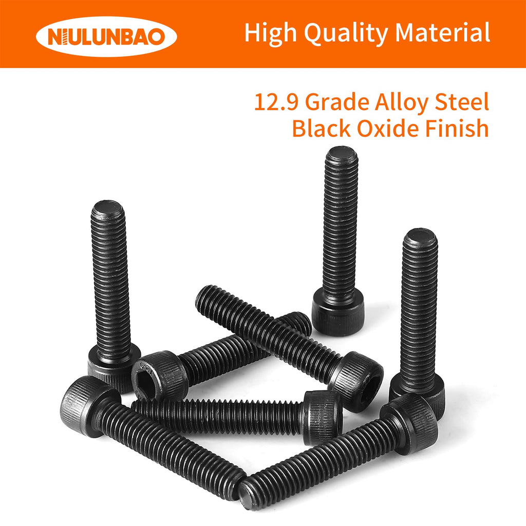 M5-0.8 x 10mm Hex Socket Head Cap Screws Bolts 12.9 Grade Alloy Steel, Black Oxide Finish, Metric Allen Hex Drive, Machine Fully Threaded 100PCS