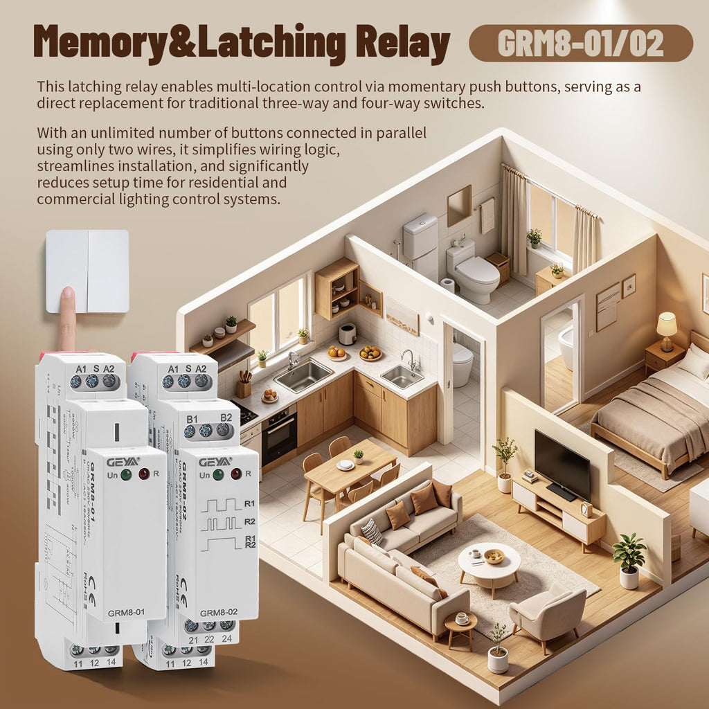 GAEYAELE Memory Relay Latching Relay Impulse Relay Electronic 1SPDT 16A Din Rail(GRM8-01,AC/DC12V~240V)