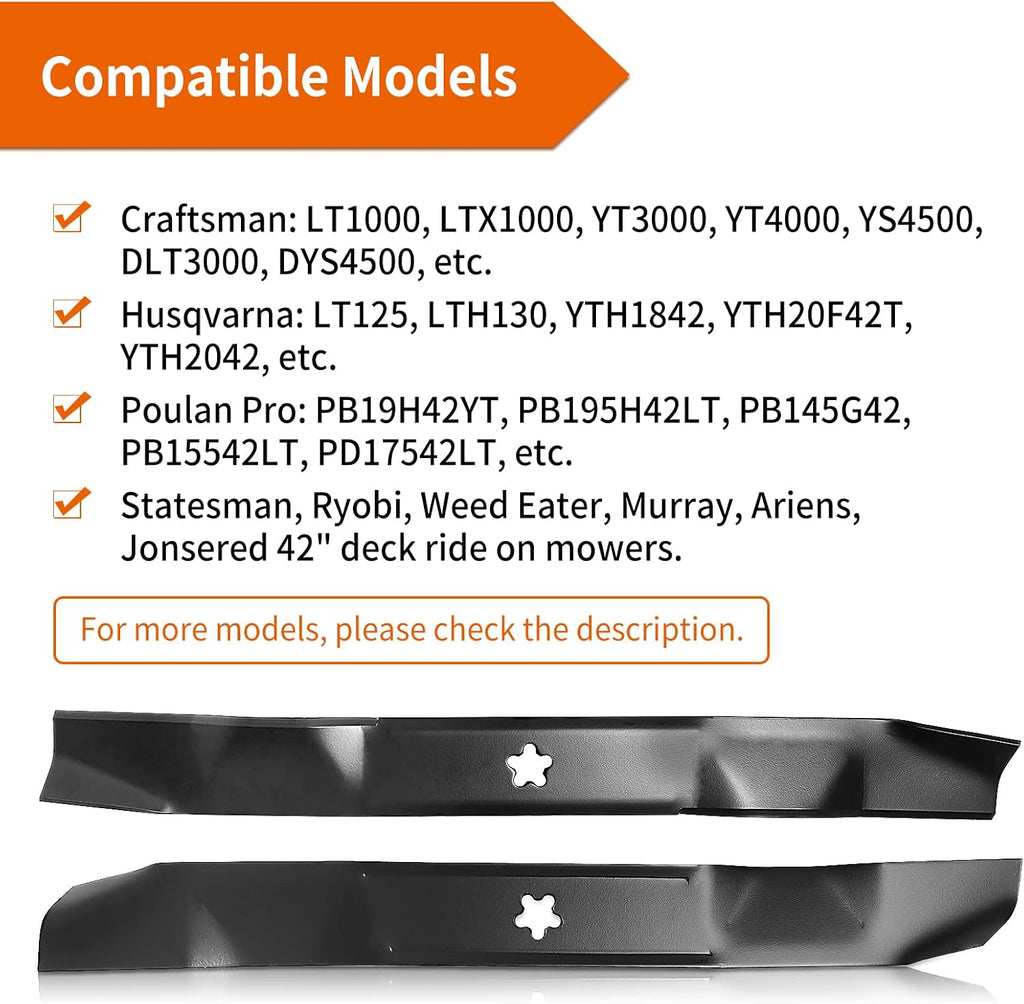 134149 Mower Blades Fit for Craftsman Hu sqvarna Poulan Pro 42" Deck, 21" Mulching Blades for Craftsman LT2000 LT1000